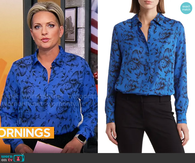 Tahari Floral Print Long Sleeve Button-Up Shirt in Inked Floral Print worn by Jamie Yuccas on CBS Mornings