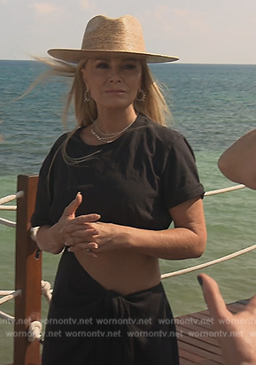 Tamra’s black cutout maxi dress on The Real Housewives of Orange County
