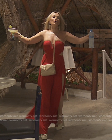 Tamra’s red strapless cutout dress on The Real Housewives of Orange County