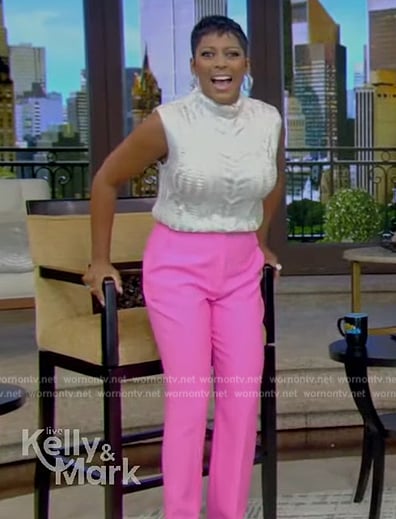 Tamron’s metallic cable knit sweater and pants on Live with Kelly and Mark