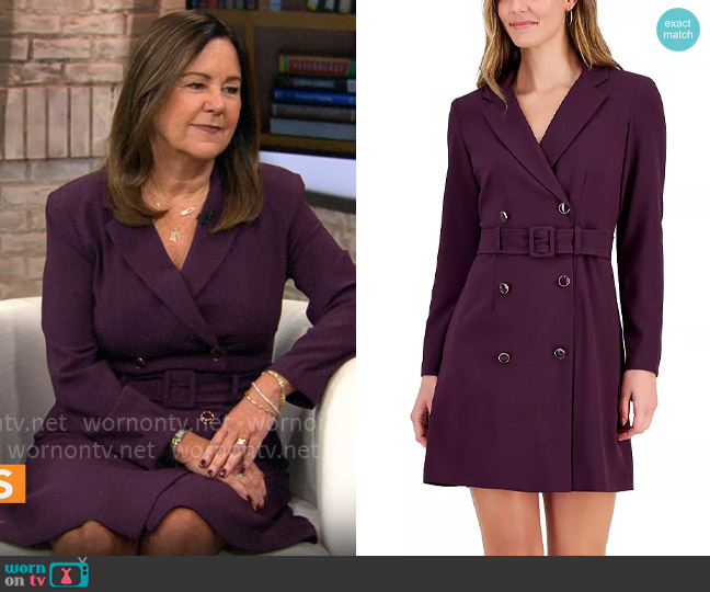 Taylor Belted Double Breasted Blazer Dress in Eggplant worn by Karen Pence on CBS Mornings