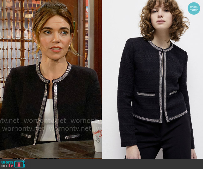 The Kooples Short Jacket worn by Victoria Newman (Amelia Heinle) on The Young and the Restless