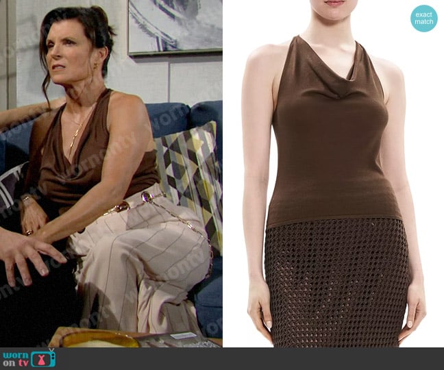 Theory Silk Cowl Neck Racer Tank in Pecan worn by Sheila Carter (Kimberlin Brown) on The Bold and the Beautiful