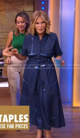 Tory Johnson’s blue plaid denim dress on Good Morning America