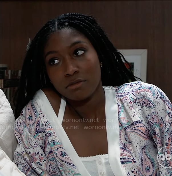 Trina’s paisley print robe on General Hospital