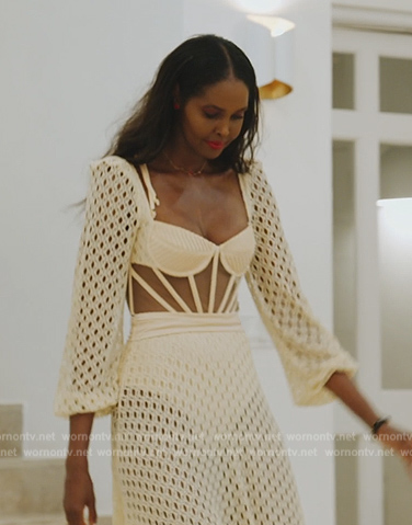 Ubah’s white crochet knit dress on The Real Housewives of New York City