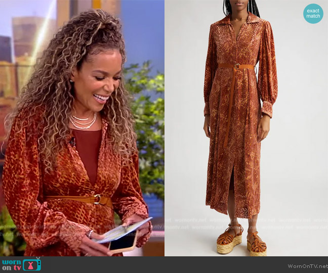 Ulla Johnson Thalia Long Sleeve Velvet Burnout Shirtdress worn by Sunny Hostin on The View
