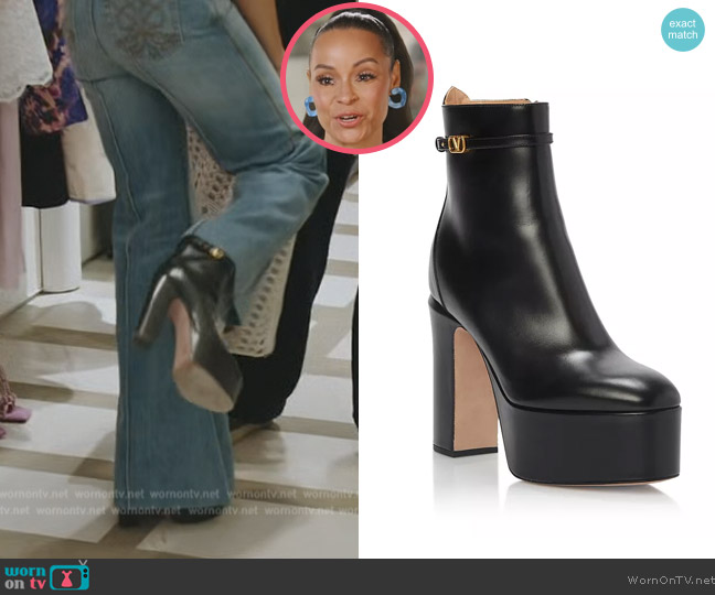 Valentino Garavani Leather Block Heel Platform Booties worn by Sai De Silva on The Real Housewives of New York City