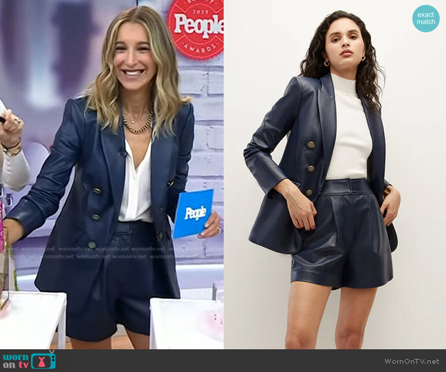 Veronica Beard Beacon Vegan Leather Dickey Jacket in Dark Slate worn by Andrea Lavinthal on Today