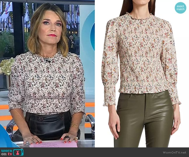 Veronica Beard Kali Floral Smocked Blouse in Ecru Multi worn by Savannah Guthrie on Today