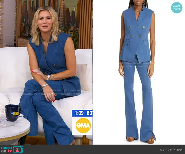 Veronica Beard Amika Stretch Cotton Vest worn by Laura Rutledge on Good Morning America