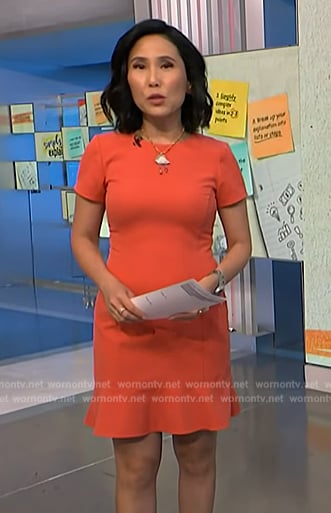 Vicky’s orange ruffle hem mini dress on NBC News Daily