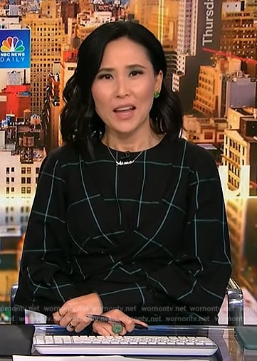 Vicky’s black check print dress on NBC News Daily
