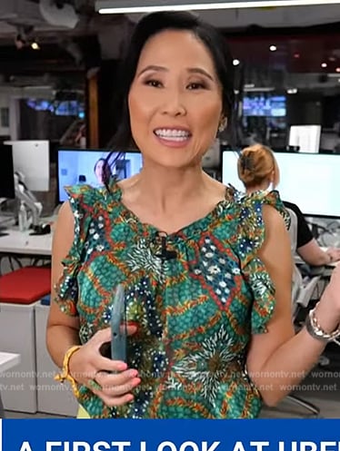 Vicky’s green printed ruffle top on NBC News Daily