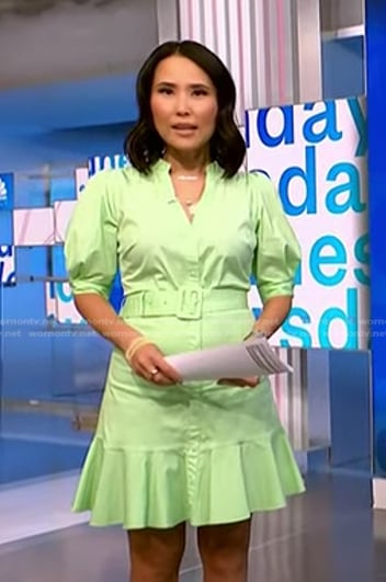 Vicky’s green belted mini dress on NBC News Daily