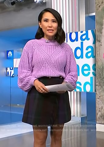 Vicky’s purple ruffle top and plaid mini skirt on NBC News Daily