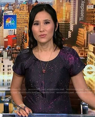 Vicky’s purple printed short sleeve dress on NBC News Daily