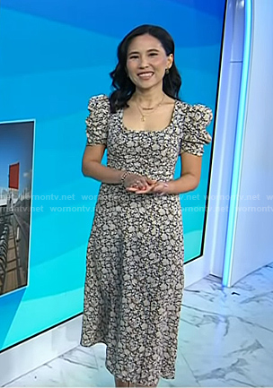 Vicky’s black floral puff sleeve dress on Today