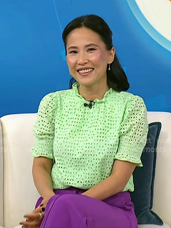 Vicky’s green eyelet top and purple pants on Today