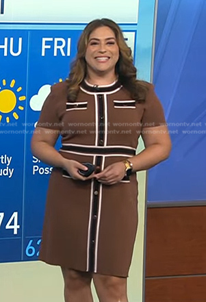 Violeta’s brown contrast paneled dress on NBC News Daily