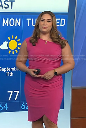 Violeta Yas’s pink gathered tulip-hem dress on NBC News Daily