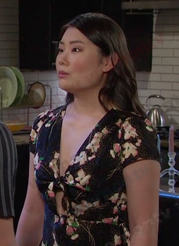 Wendy’s black floral cutout dress on Days of our Lives