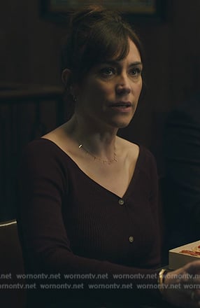 Wendy’s burgundy button down dress on Billions