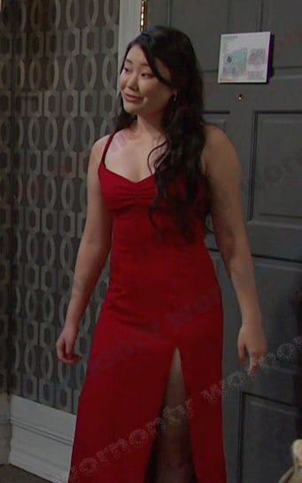 Wendy’s red slit dress on Days of our Lives