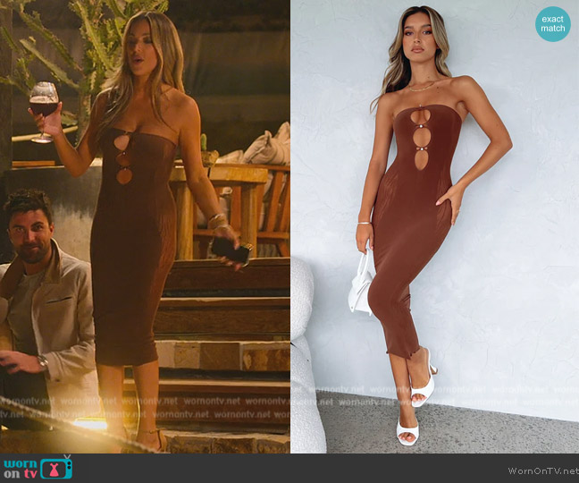 White Fox Your Peace Midi Dress Chocolate worn by Alex Halll (Alex Hall) on Selling the OC