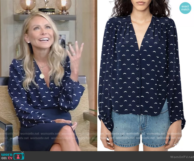 Zadig and Voltaire Turin Silk Blouse worn by Kelly Ripa on Live with Kelly and Mark