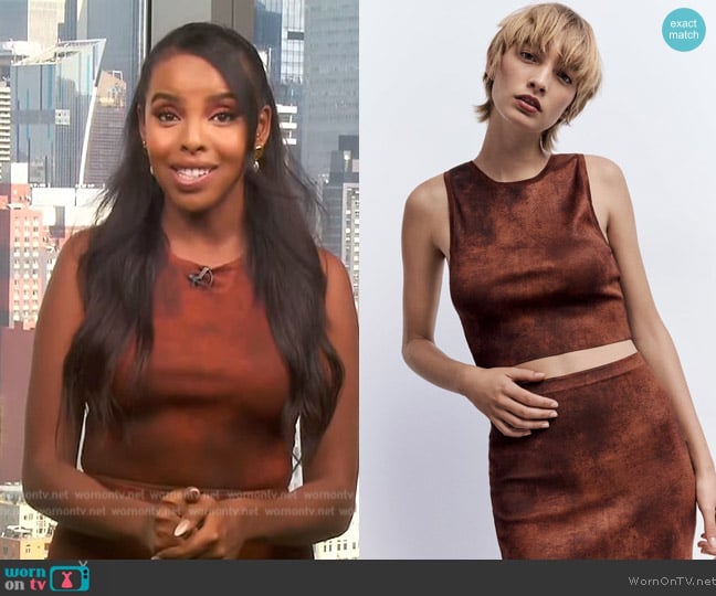 Zara Aged Effect Knit Crop Top worn by Mona Kosar Abdi on Extra