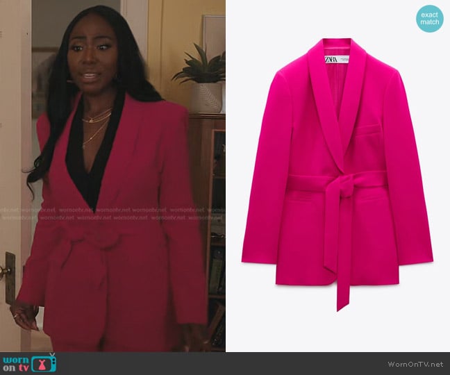 Zara Belted Tuxedo Collar Blazer worn by Tierra (Nia Jervier) on The Chi