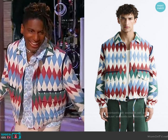 Zara Diamond Jacquard Jacket worn by Jon Batiste on Sherri