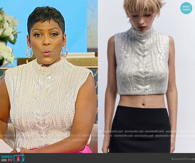 Zara Metallic Cable Knit Vest worn by Tamron Hall on Tamron Hall Show
