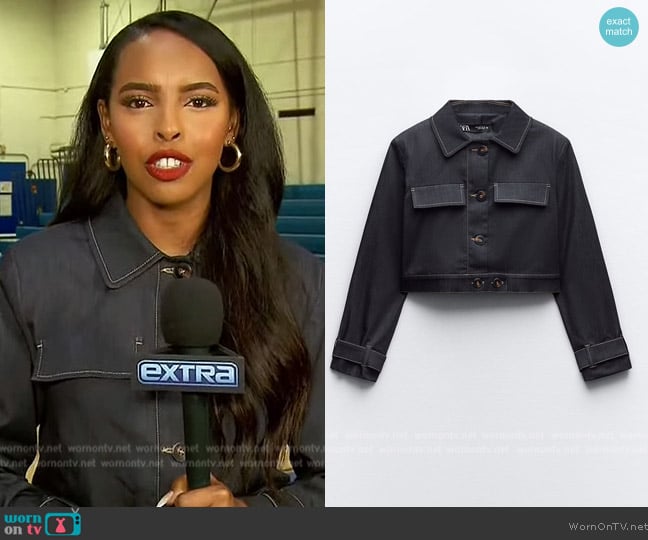 Zara Topstitched Crop Jacket worn by Mona Kosar Abdi on Extra