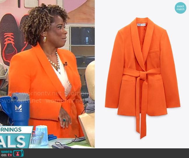 Zara Tuxedo Collar Blazer with Belt worn by Gayle Bass on CBS Mornings