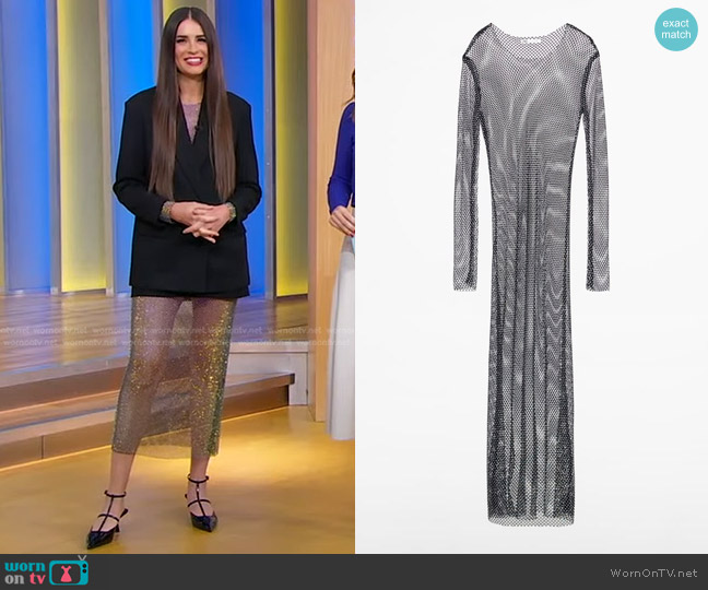 Zara Rhinestone Mesh Midi Dress worn by Erica Wark on Good Morning America
