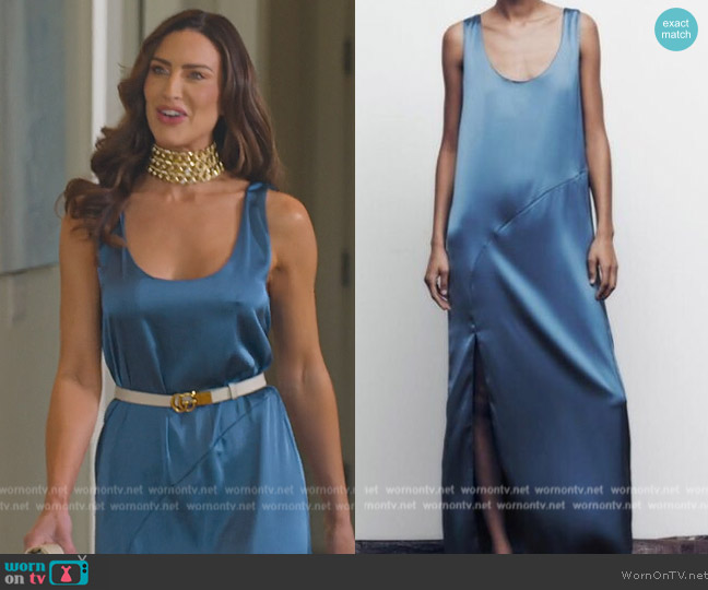 Zara Satin Effect Blue Dress worn by Polly Brindle (Polly Brindle) on Selling the OC