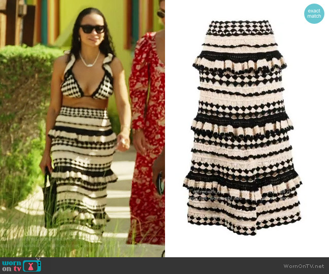 Zimmermann Anneke crochet midi skirt worn by Sai De Silva on The Real Housewives of New York City