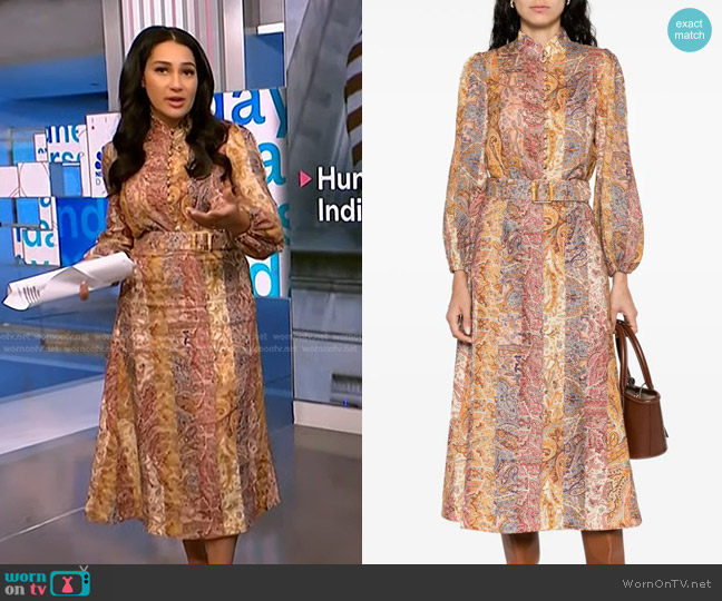 Zimmermann Luminosity Paisley-Print Puff-Sleeve Blouse worn by Morgan Radford on NBC News Daily