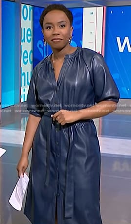 Zinhle Essamuah’s blue leather belted dress on NBC News Daily