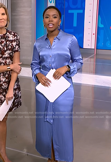 Zinhle’s blue satin shirtdress on NBC News Daily