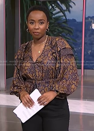 Zinhle’s brown floral blouse on NBC News Daily