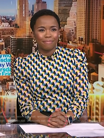 Zinhle Essamuah’s geometric print top on NBC News Daily