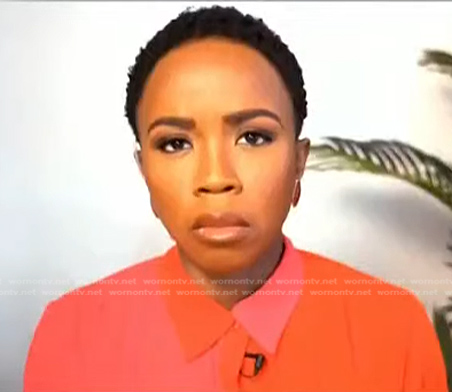 Zinhle’s pink two-tone blouse on NBC News Daily