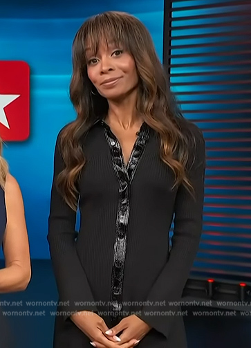 Zuri’s black leather trim shirtdress on Access Hollywood