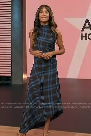 Zuri’s plaid sleeveless asymmetric dress on Access Hollywood