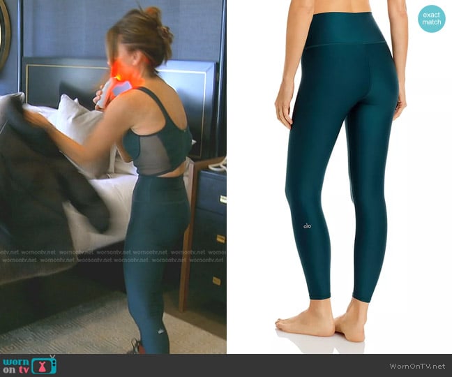 Alo Yoga 7/8 High Waist Airlift Leggings in Midnight Green worn by Kyle Richards on The Real Housewives of Beverly Hills