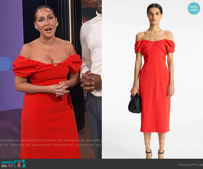 A.L.C. Nora Off Shoulder Midi Dress worn by Adrienne Houghton on E! News