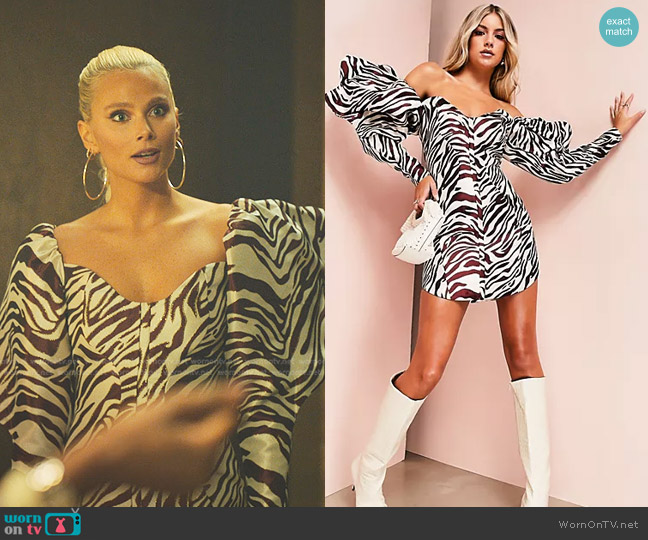 Asos Luxe Puff Sleeve Mini Dress in zebra jacquard worn by Isadora Artinan (Valentina Zenere) on Elite